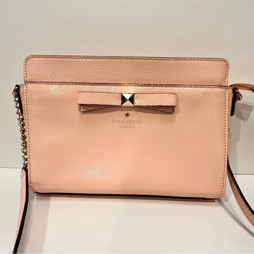 Kate Spade Purse Pink Bow Patent Leather Crossbody Bag Purse Zip Closure Spring